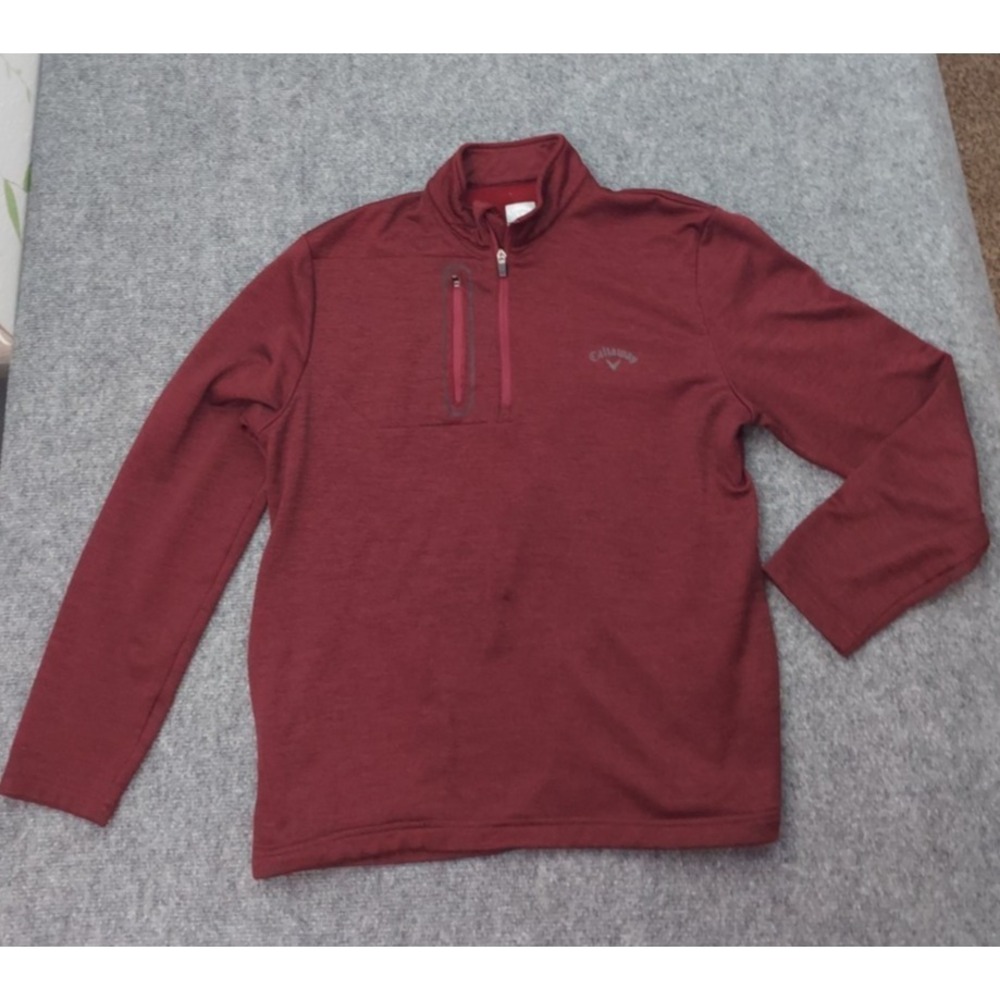 Callaway Fleece Tech Pullover Mens Medium Burgundy 1/4‎ Zip Warm Golf